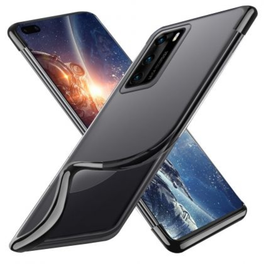 Силиконов прозрачен кейс New Electro за Huawei P40, Черна гланцирана рамка, Прозрачен