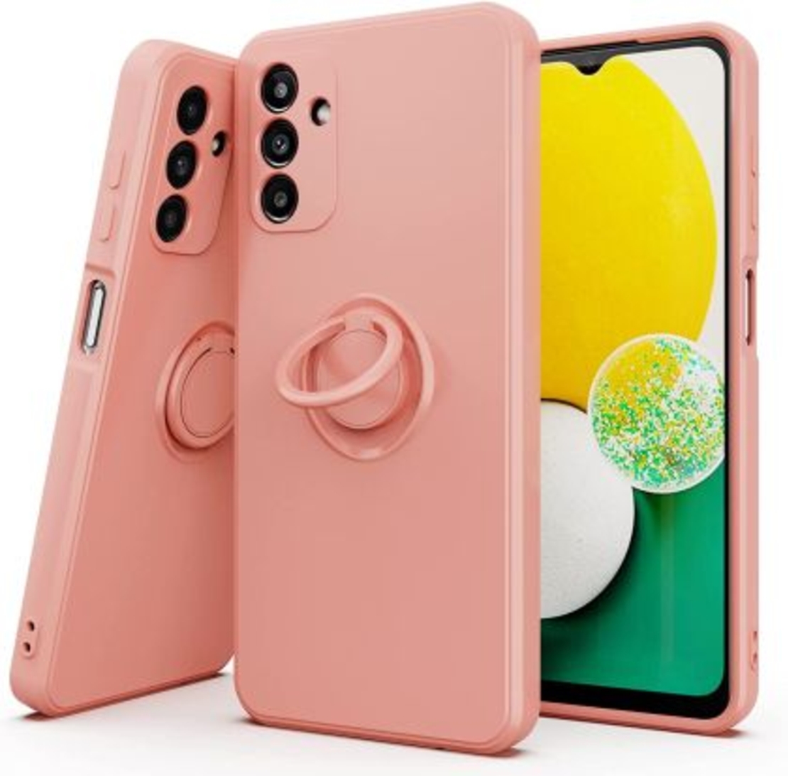 Кейс Vennus Silicone Ring за Samsung Galaxy A13 5G/A04S, Метален ринг, Защита около камерата, Светло розов