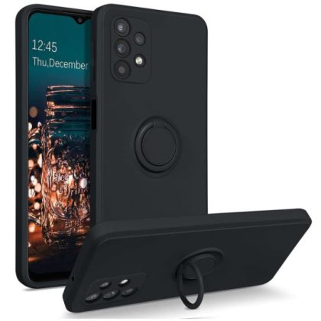 Кейс Vennus Silicone Ring, за Samsung Galaxy A13 4G, Метален ринг, Защита около камерата, Черен