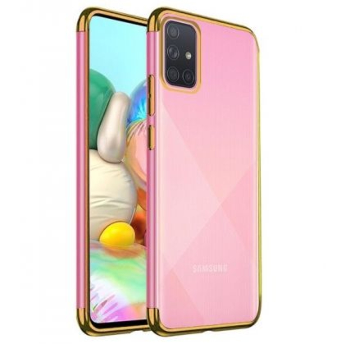 Силиконов прозрачен кейс New Electro за Samsung A715 Galaxy A71, Златна гланцирана рамка, Прозрачен