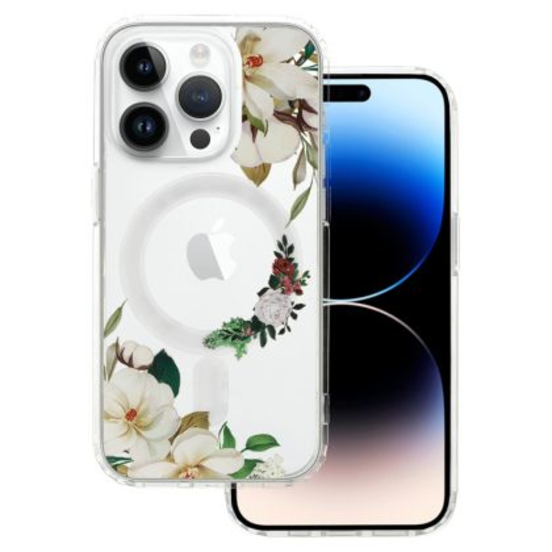 Кейс Magsafe Flower за IPhone 11 Pro Max, Прозрачен с бели цветя