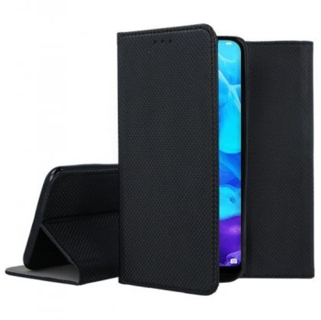 Кожен калъф Flip Book Smart за Huawei Y5 2019, Черен