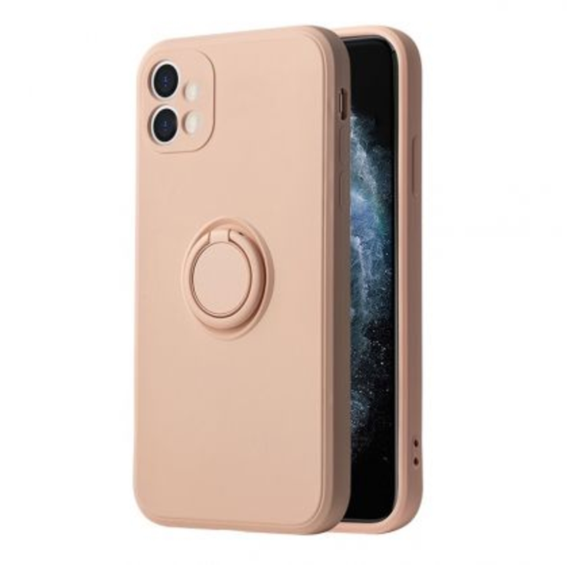 Кейс Vennus Silicone Ring за Xiaomi Mi 11, Метален ринг, Силиконова връзка за ръката, Бледо розов