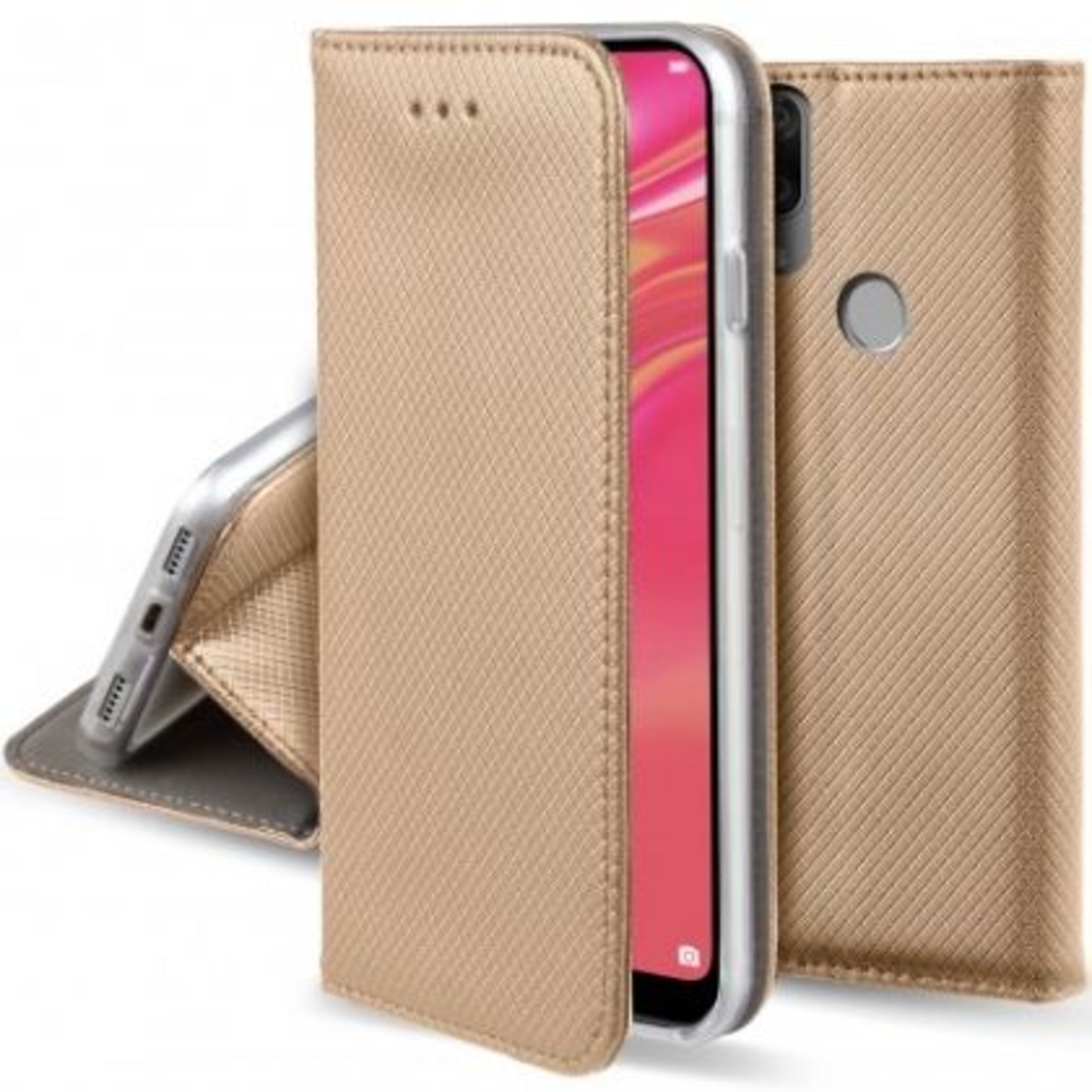 Кожен калъф Flip Book Smart за Huawei Y7 2019, Златен