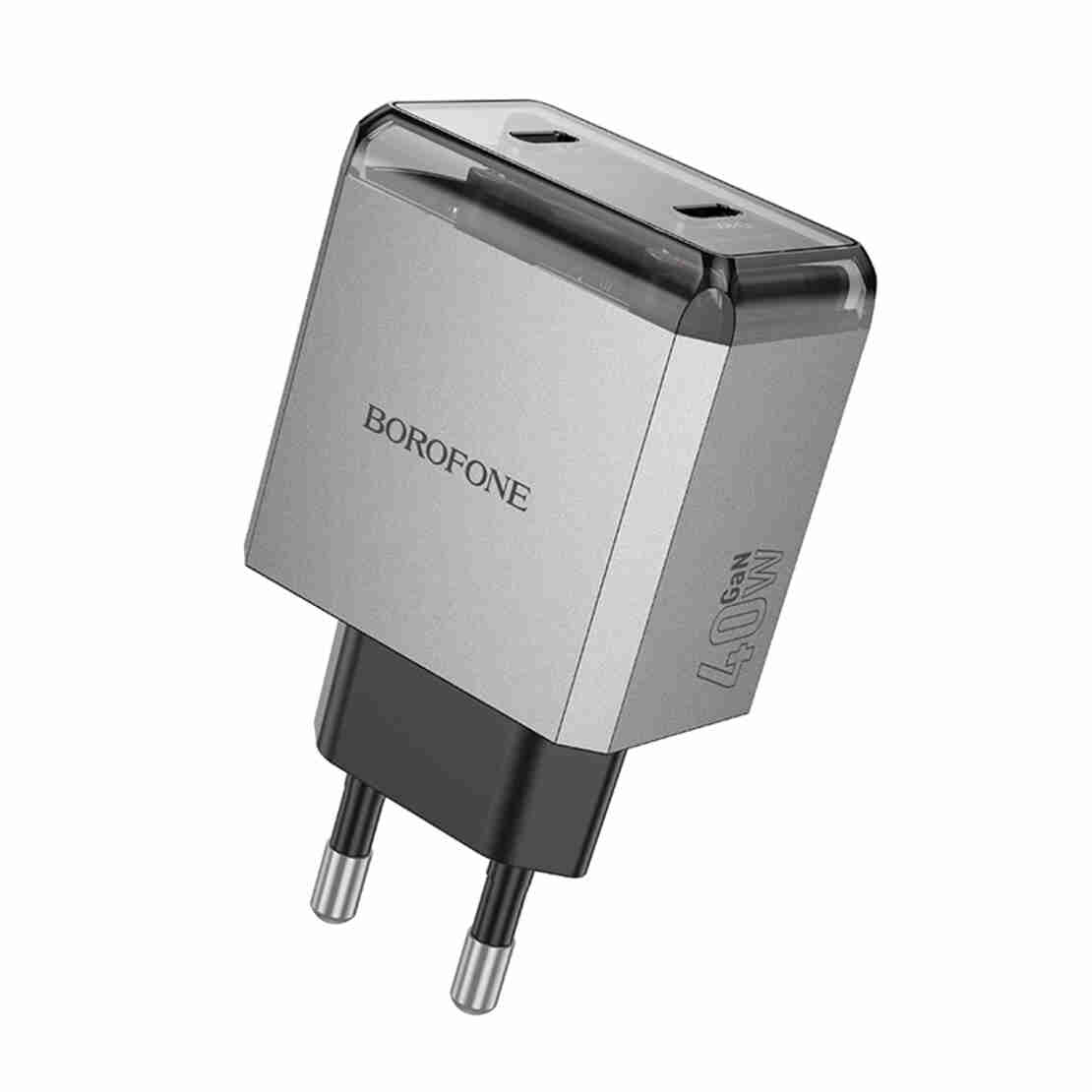 Зарядно адаптер Borofone, BN21 Lena, 2xType C, PD40W, Бързо зареждане, Сиво