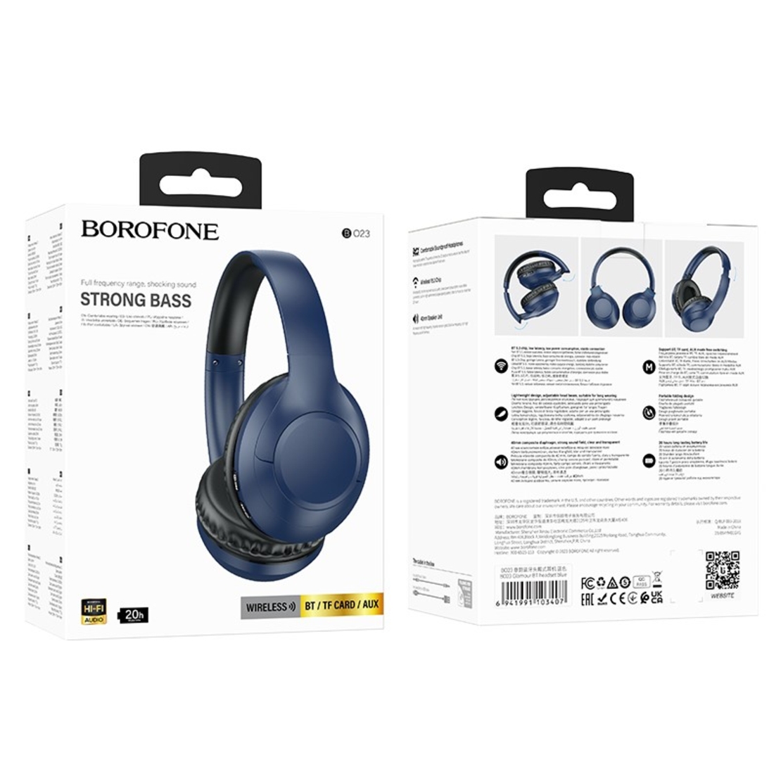 Слушалки Borofone, Headphones Bluetooth BO23, Strong Bass, Сини