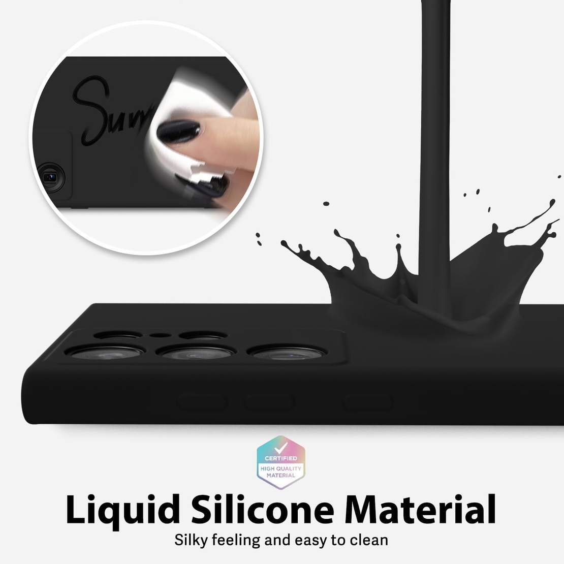 Кейс Silicone Lite за Samsung Galaxy S24 Ultra, Защита около камерата, Черен