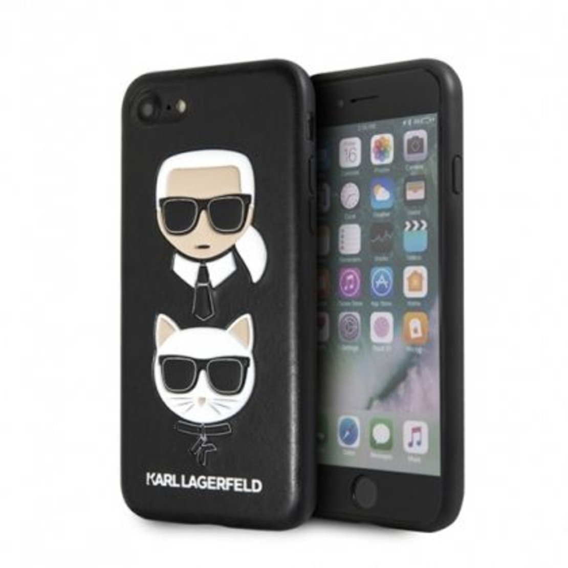 Оригинален твърд кожен гръб Karl Lagerfeld - Karl & Choupette за IPhone XS MAX, Черен