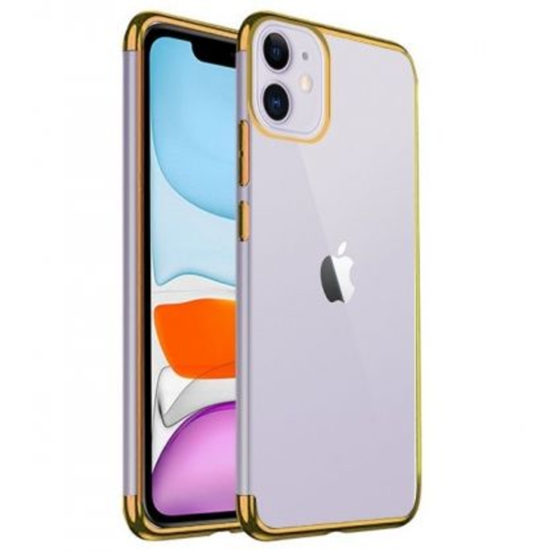 Силиконов прозрачен кейс New Electro за IPhone 11, Златна гланцирана рамка, Прозрачен
