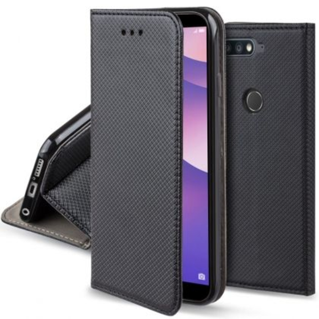 Кожен калъф Flip Book Smart за Huawei Y7 2018/Y7 Prime 2018, Черен
