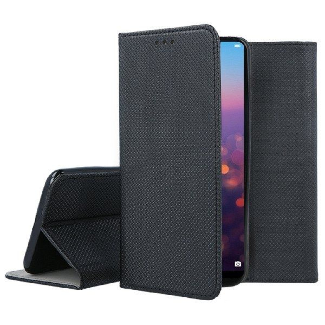 Кожен калъф Flip Book Smart за Huawei P20 Lite, Черен