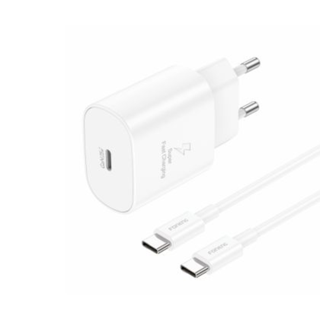 Зарядно Foneng, EU51 GaN, PD 25W, Type-C, Кабел Type C-Type C, Бързо зареждане, Бяло