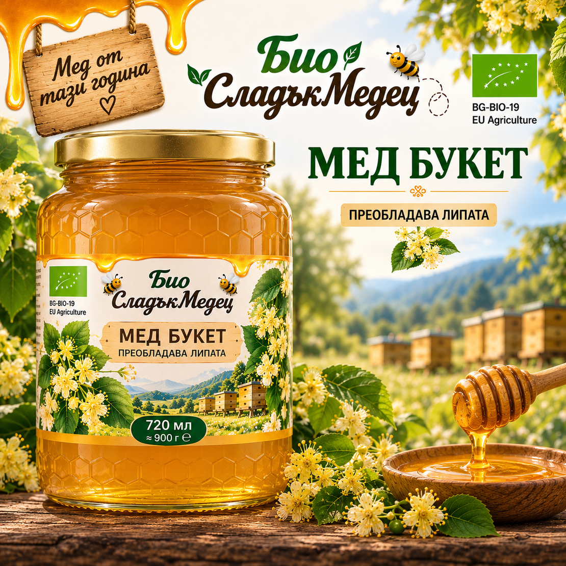 900 г БИО ПЧЕЛЕН МЕД БУКЕТ '26