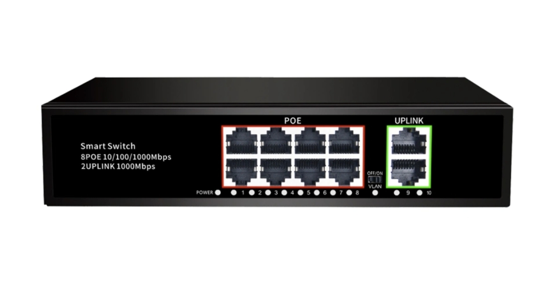 PoE Gigabit Суич 10/100/1000, 8 ports + 2 Uplink x 1000Mbit, 20Gbps IEEE802.3af/at, 120W, 250m