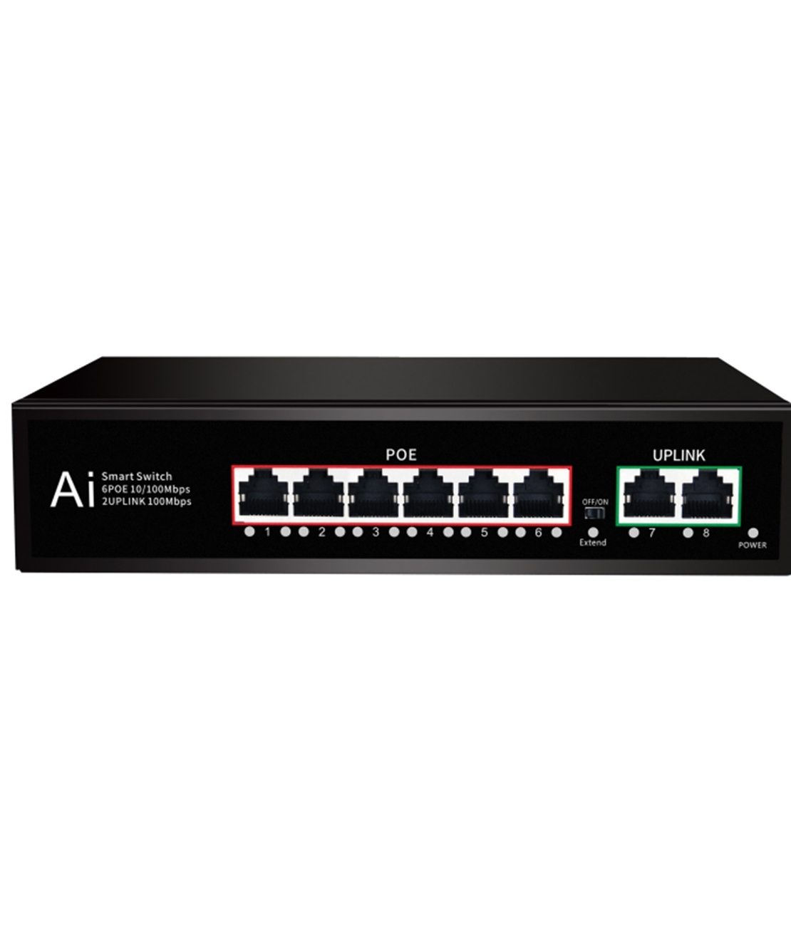 PoE Суич 10/100, 6 ports + 2 Uplink x 100Mbit, 1.6Gbps IEEE802.3af/at, 78W, 250m