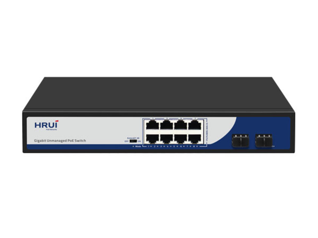 POE Суич 10/100/1000, 8 Ports + 2 SFP UPLINK Ports, 20Gbps, IEEE802.3af/at, 220VAC