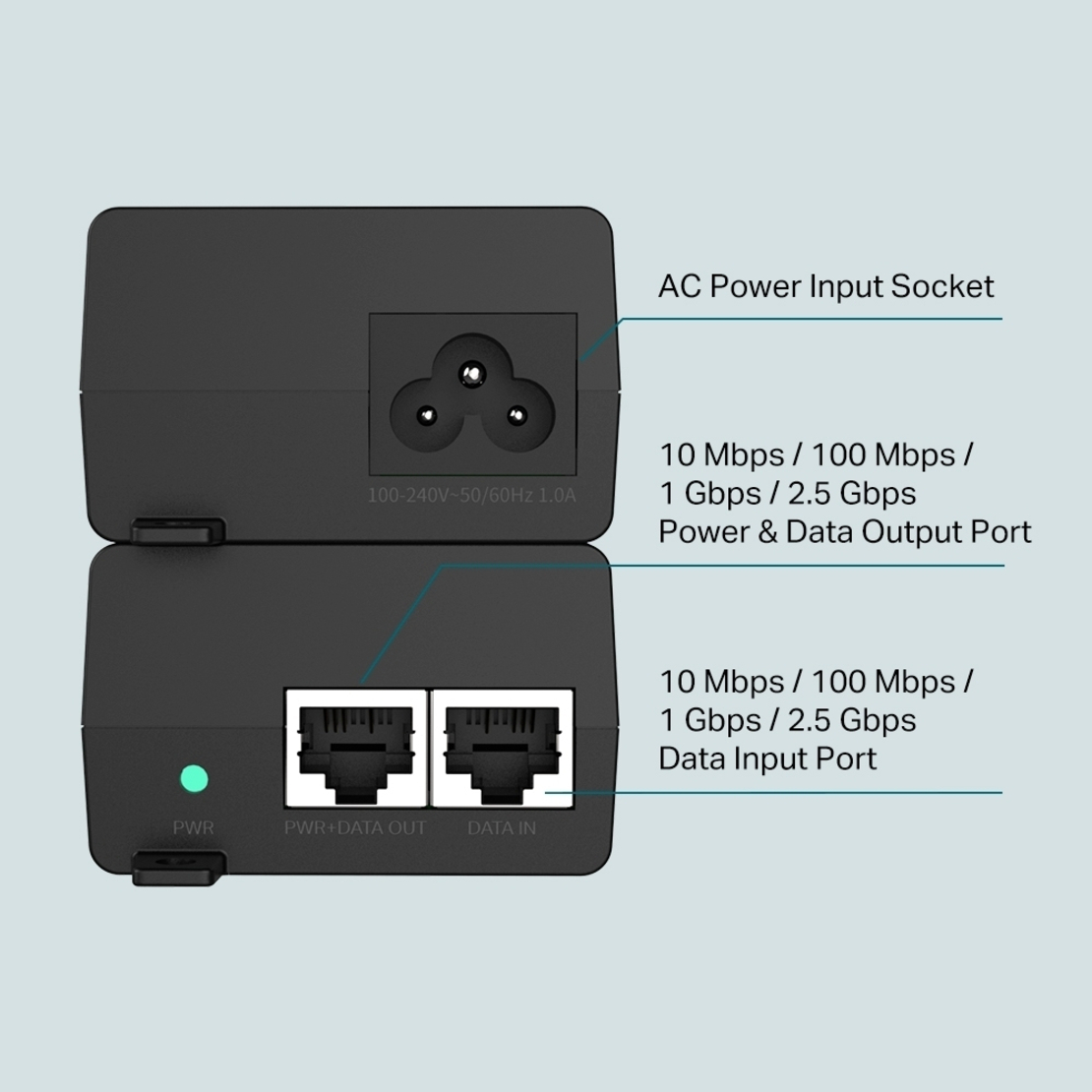 PoE Injector 2x2,5 Gbps порта - Omada by TP-Link POE260S