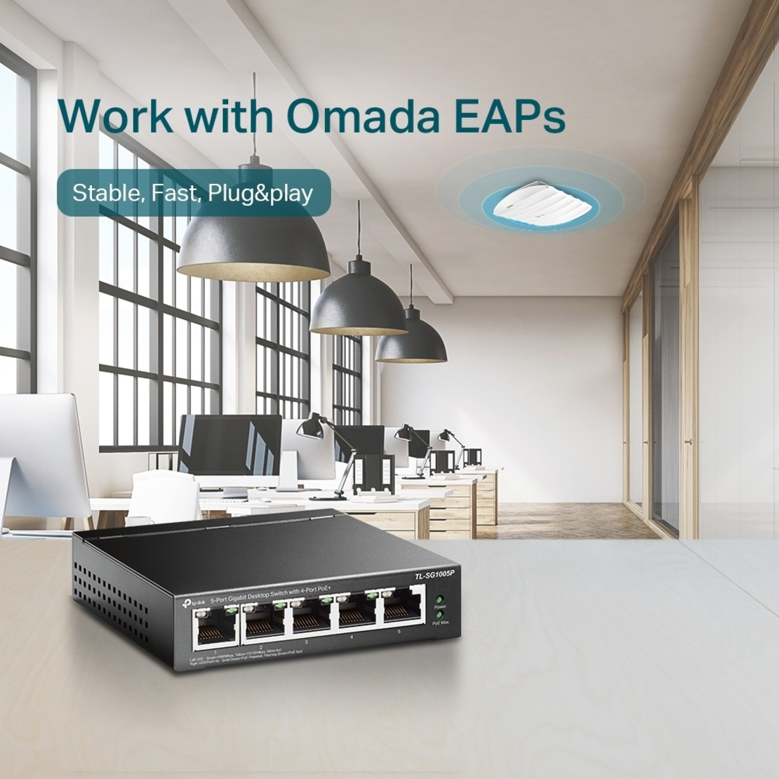 5-портов 10/100/1000 Mbps Desktop Switch с 4-порта PoE+ - Omada by TP-Link SG1005P