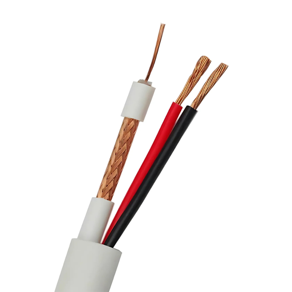 Микрокоаксиален кабел RG59CU + 2x0,75mm Бял 100м