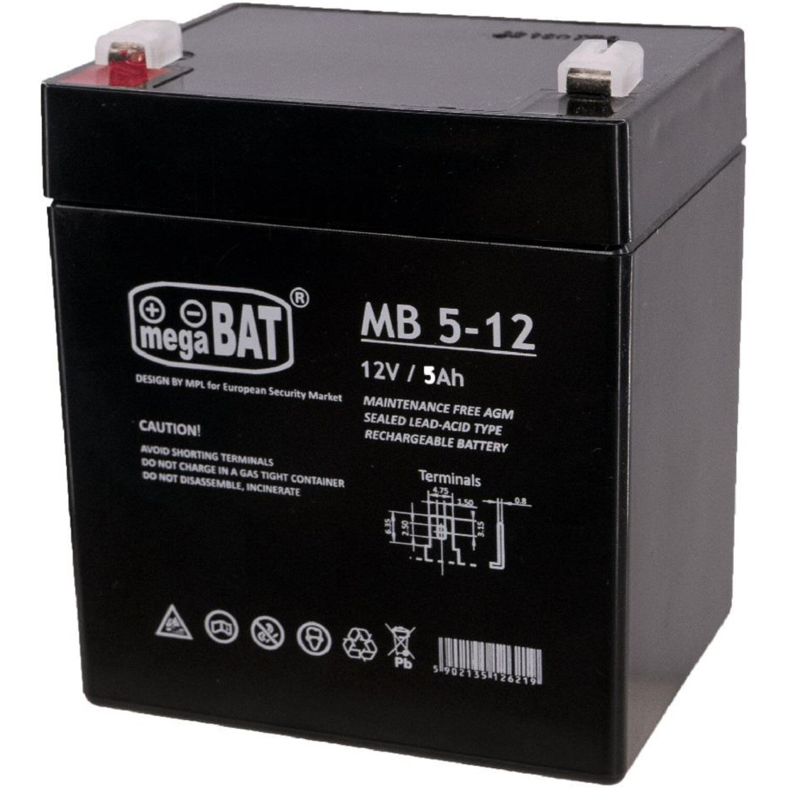 Акумулаторна батерия 12V, 5.0Ah, megaBAT MB 5-12