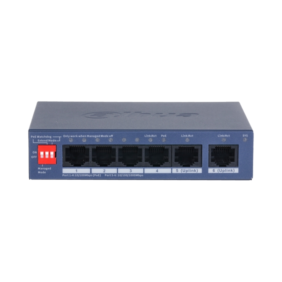 6 портов мрежов комутатор управляем с 4 PoE DAHUA 2xUpLink - DAHUA CS4006-4ET2GT-36