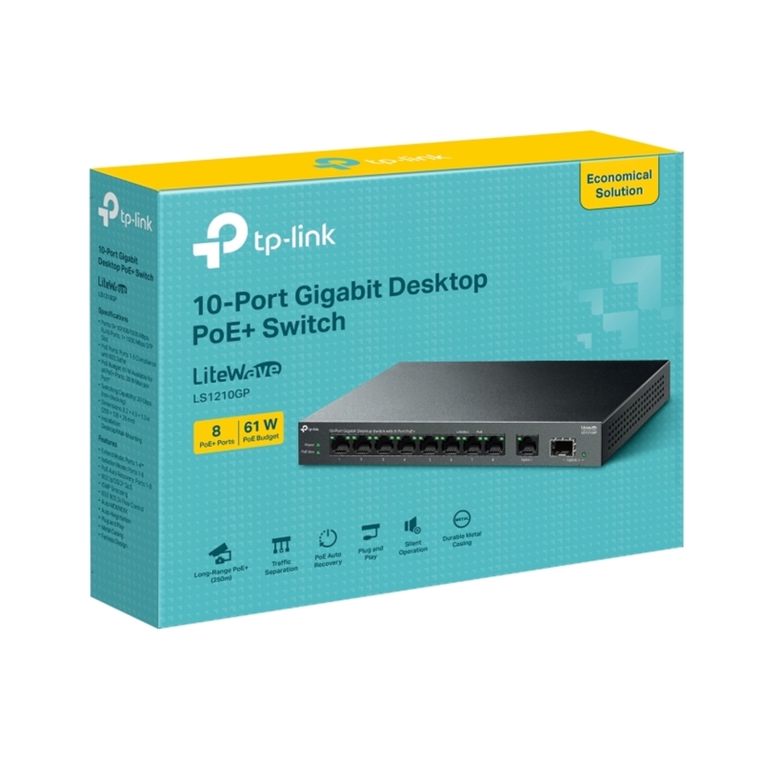 10-Port Gigabit Desktop Switch with 8-Port PoE+ Omada by TP-Link LS1210GP
