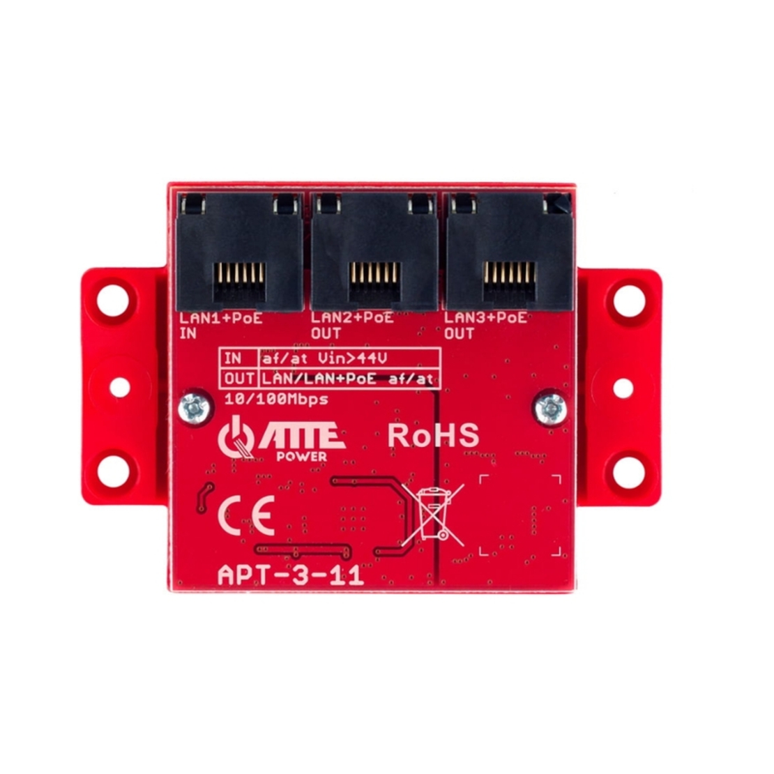 1xPoE IN 2xPoE Out мрежов суич 10/100 - ATTE Power APT-3-11