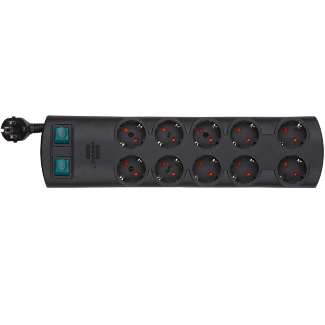 Разклонител 10x 2P+E два реда с 2 ключа ON/OFF и кабел 2m Черен - Brennenstuhl Primera-Line Power Strip BS1153300120