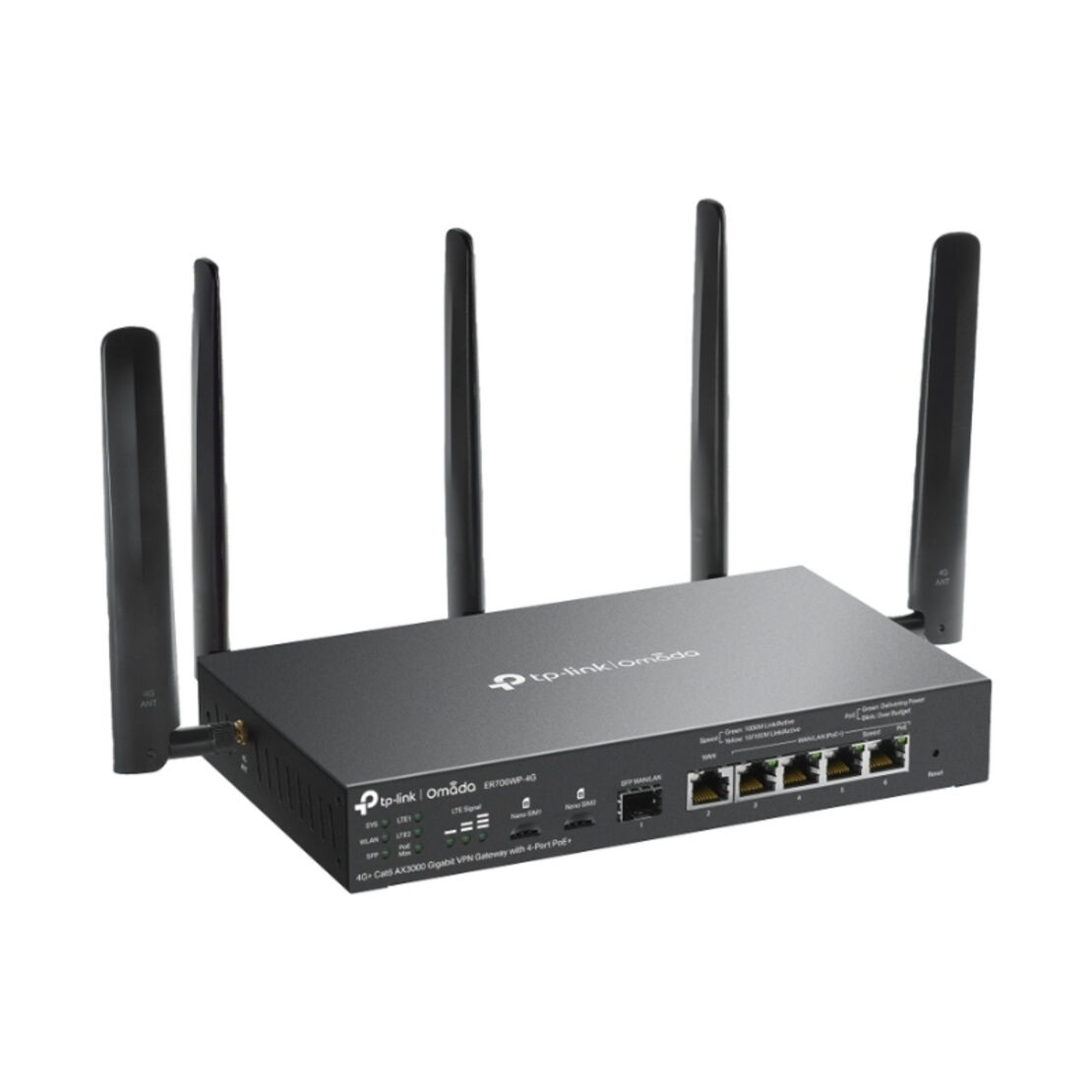 4G+ Cat6 AX3000 Gigabit VPN Gateway with 4-Port PoE+ Omada by TP-Link ER706WP-4G
