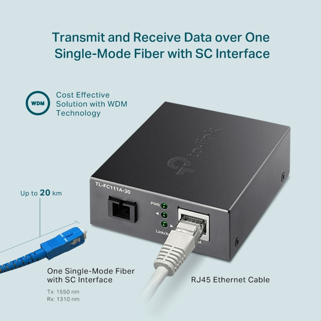 Медиен конвертор, 10/100 Mbps WDM 20км, SC конектор, Сингъл мод - Omada by TP-Link FC111A-20