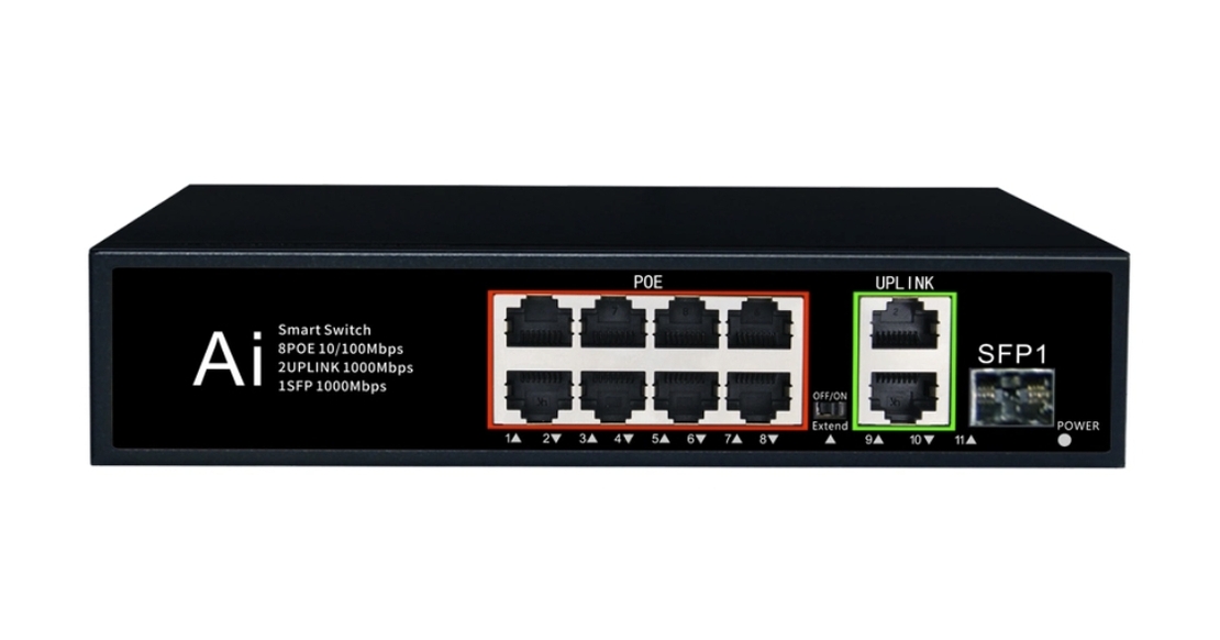 PoE Суич 10/100, 8 ports + 2 Uplink x 1000Mbit, +1 Uplink SFP, 5.6Gbps IEEE802.3af/at, 120W, 250m