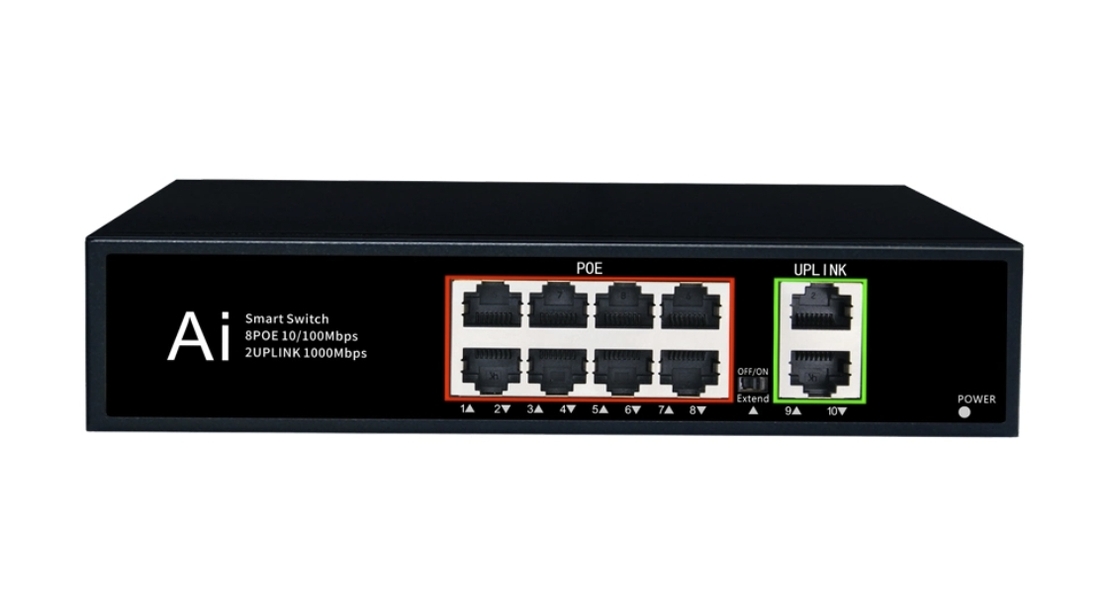 PoE Суич 10/100, 8 ports + 2 Uplink x 1000Mbit, 5.6Gbps IEEE802.3af/at, 120W, 250m