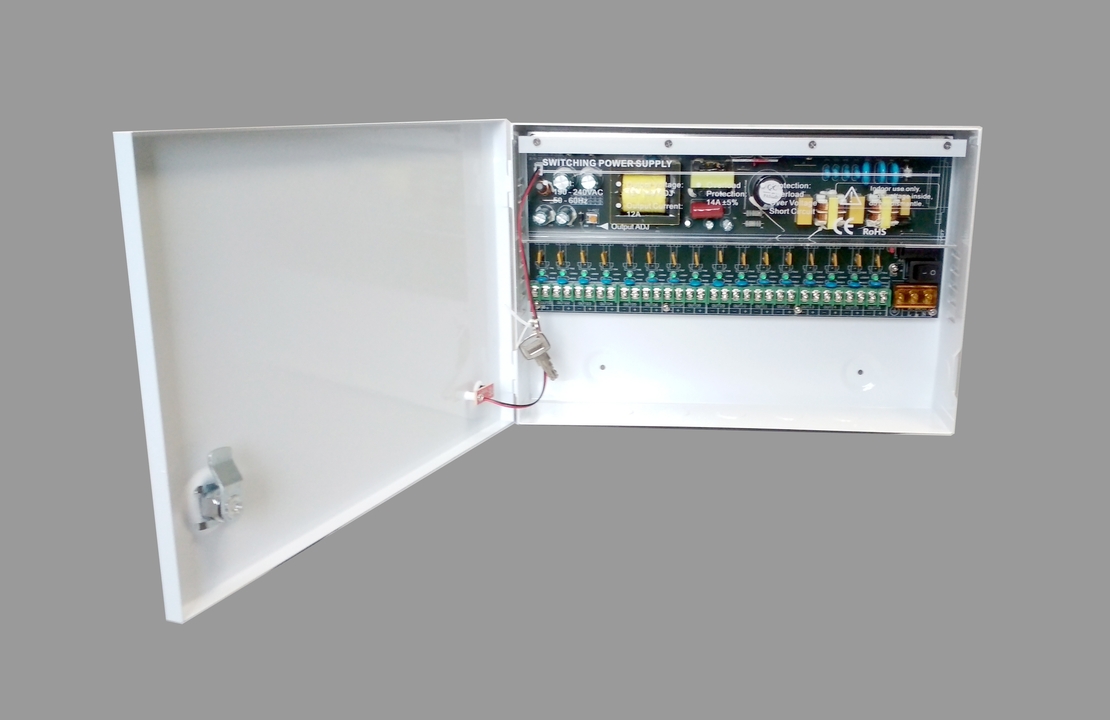 Захранване за камери и видеонаблюдение DC12V12A, Метална кутия, 16 канала CCTV