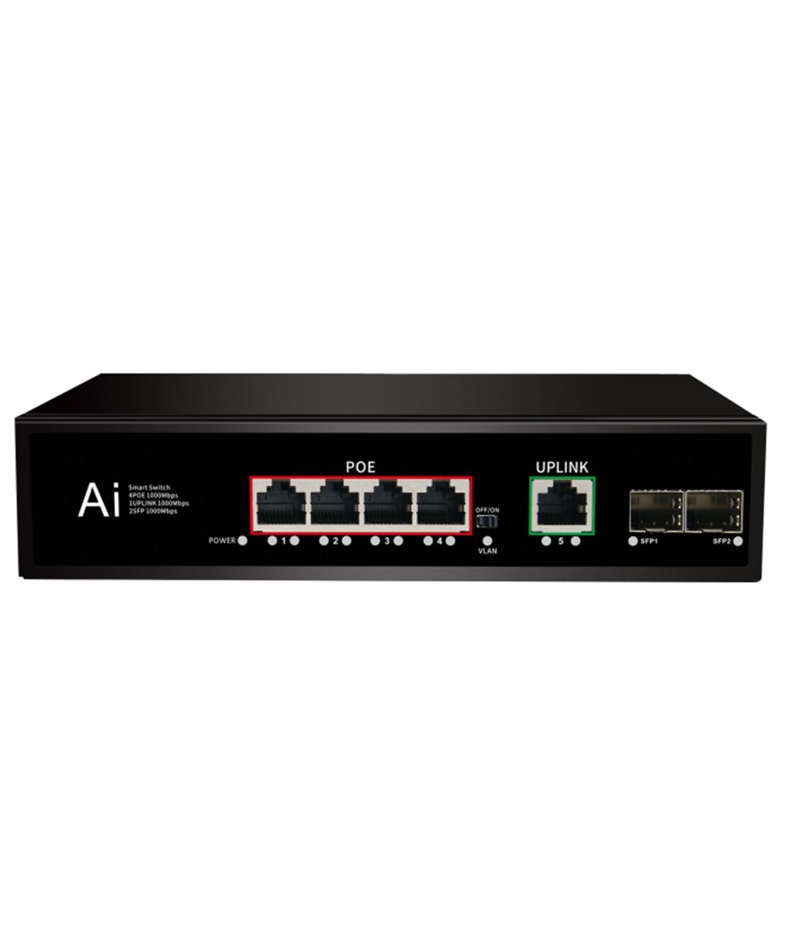 PoE Gigabit Суич 10/100/1000, 4 ports + 1 Uplink x 1000Mbit, +2 Uplink SFP, 10Gbps IEEE802.3af/at, 65W, 250m