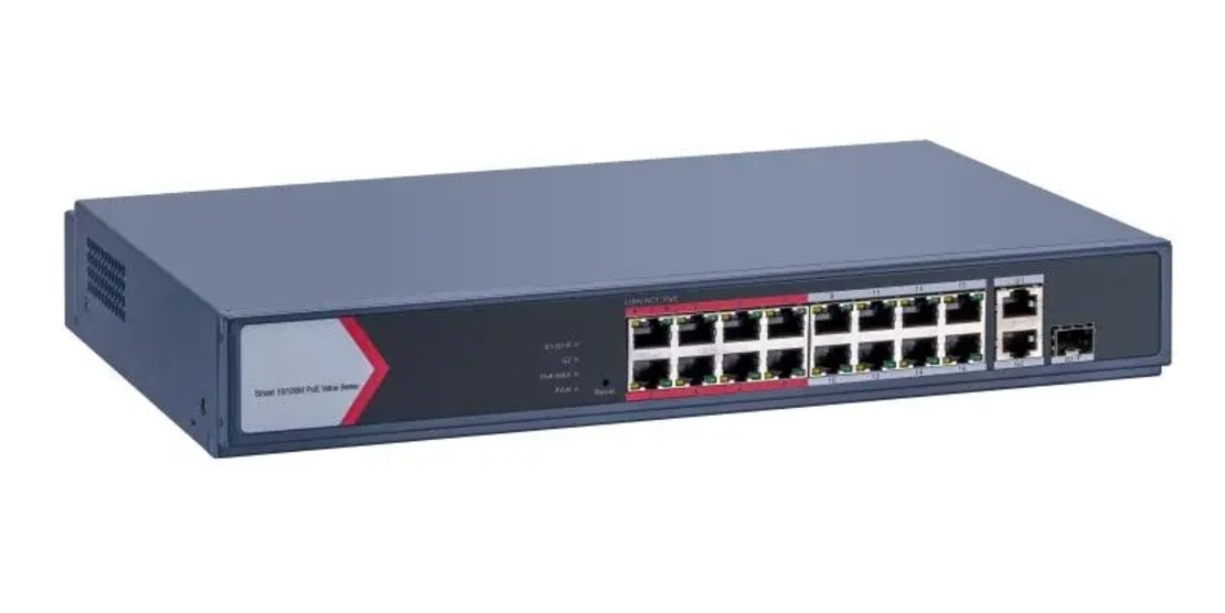 PoE Суич HIkVision DS-3E1318P-EI/M, 16x100Mbit+1Ggbit Combo +1Ggbit RJ45