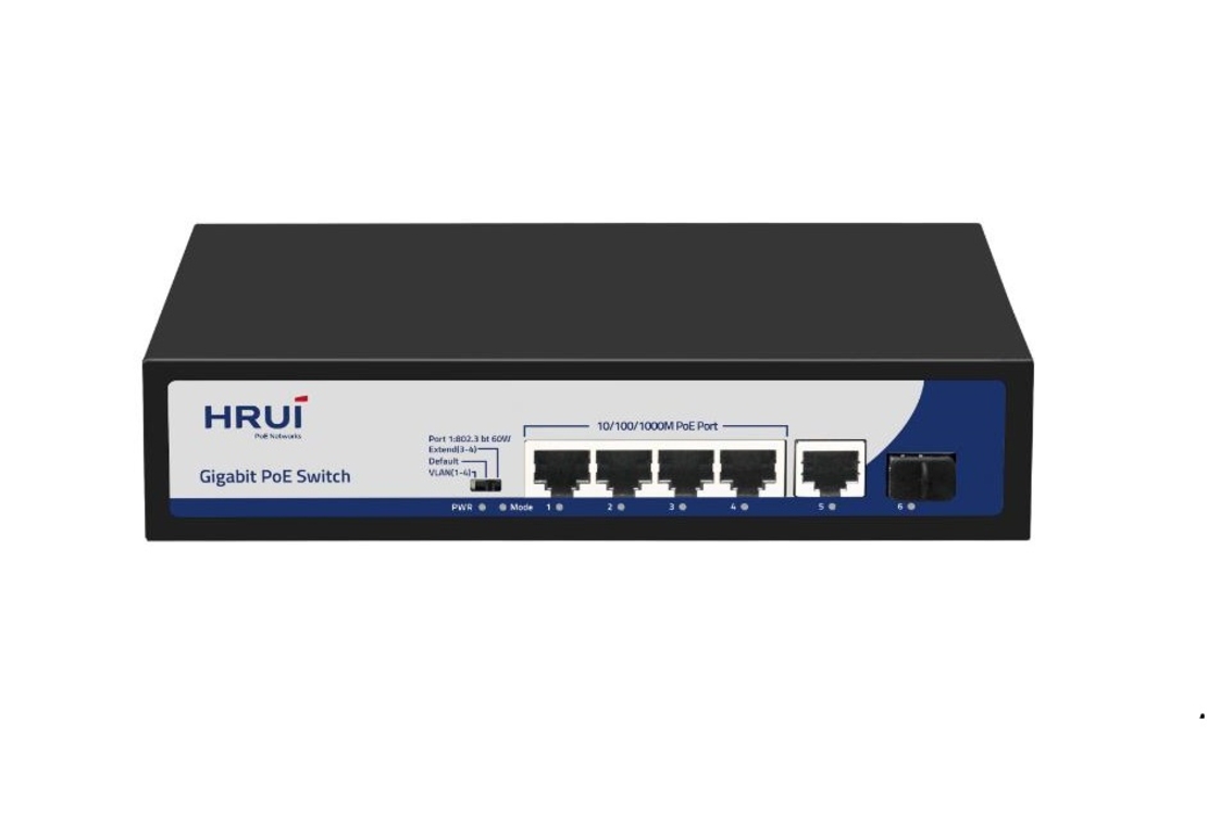 PoE Суич 10/100/1000, 4 ports + 1 Uplink x 1000Mbit, 1 SFP, 12.0Gbps IEEE802.3af/at, 65W,250m, 52V/1.2A