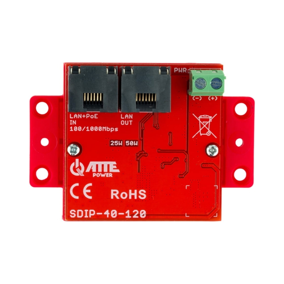 Gigabit PoE адаптер понижаващ напрежението до 12V 40W - ATTE Power SDIP-40-120