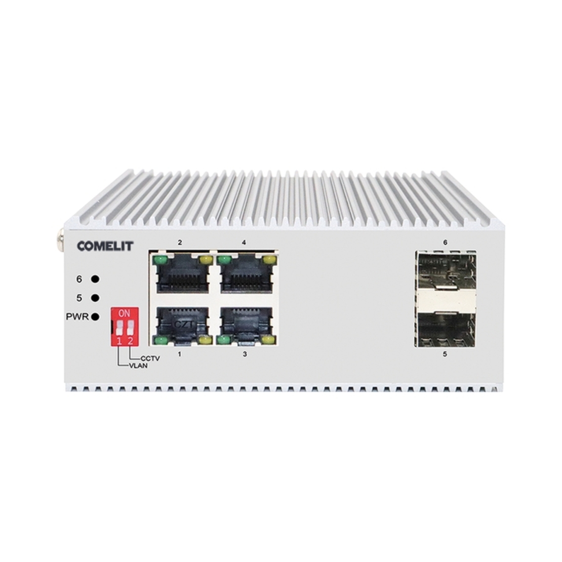 PoE мрежов суич, 4 порта + 2 SFP, гигабитов, DIN монтаж - Comelit IPSWP06N02A