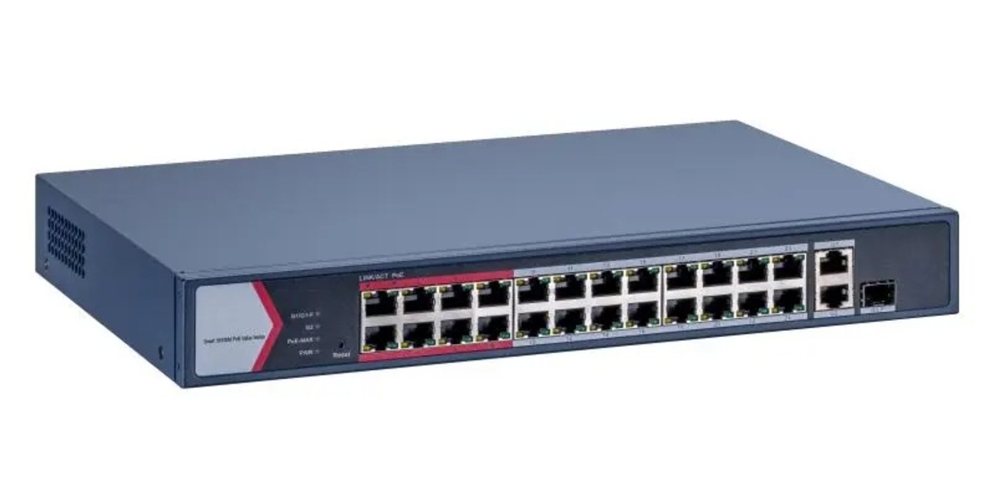 PoE Суич HikVision DS-3E1326P-EI/M, 24x100Mbps, 1xGgbit Combo +1xGgbit RJ45 UP