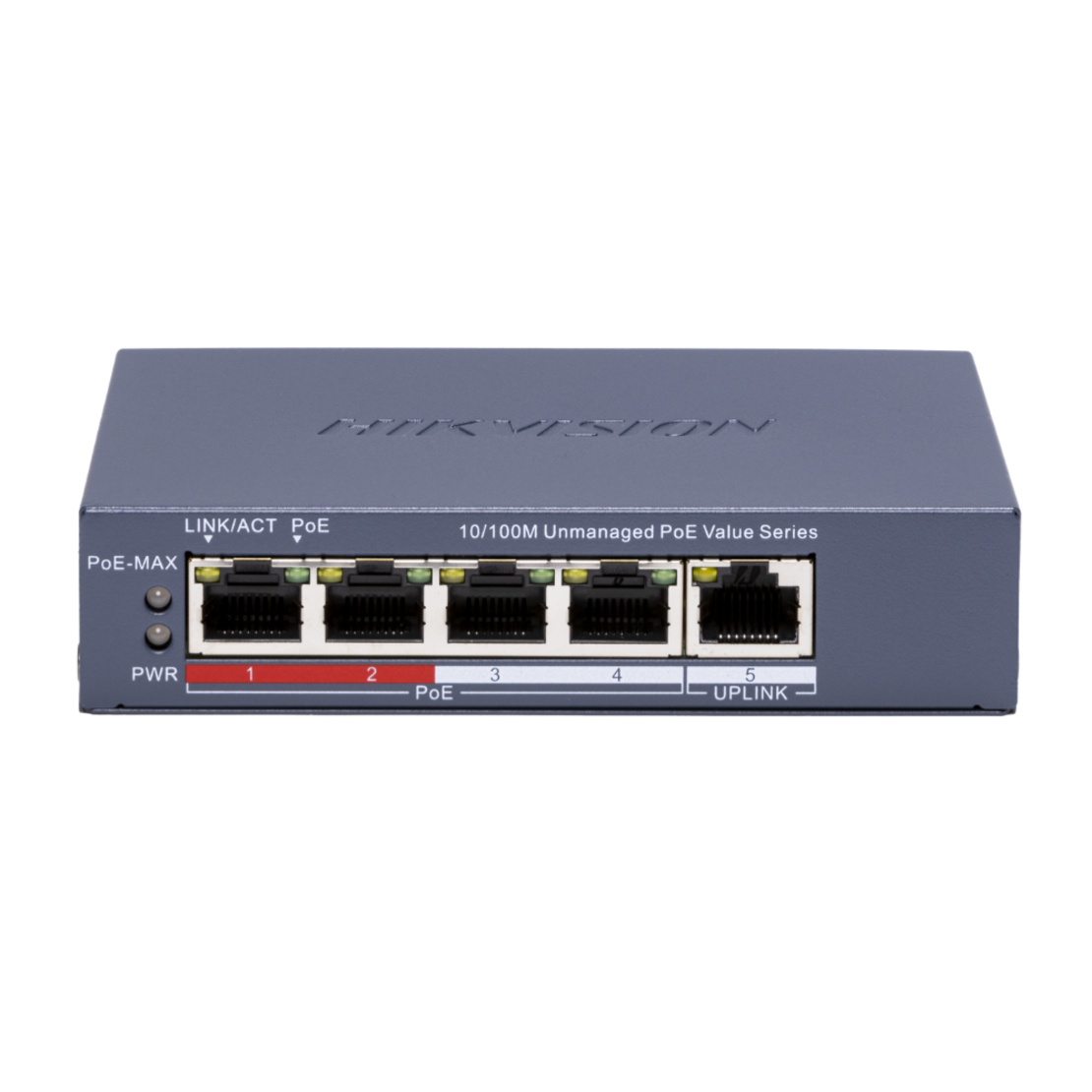 PoE Суич HikVision DS-3E0105P-E/M(C) 4+1 x 100Mb, 45W, L2, Unmanaged 802.3af/at