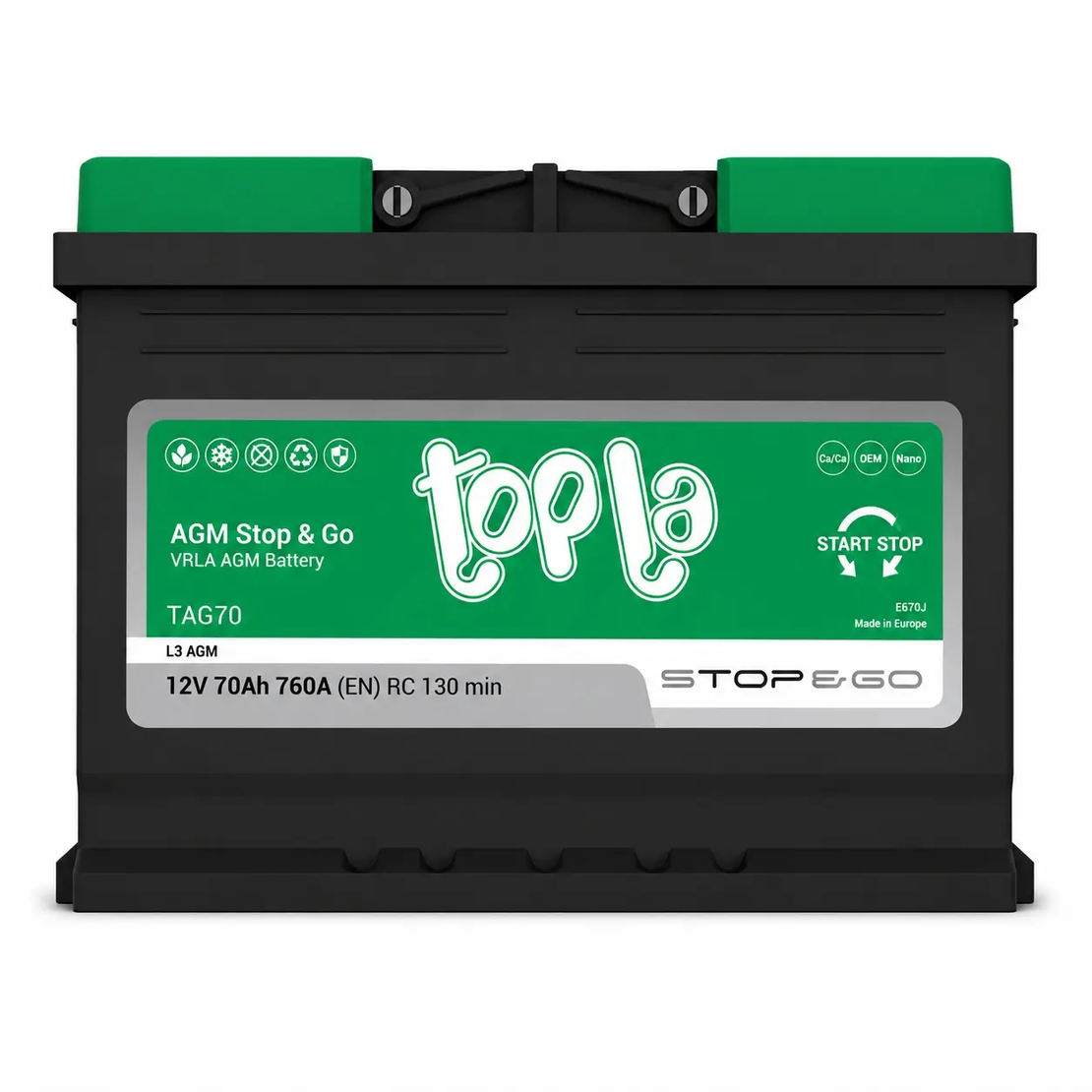 Акумулатор Topla AGM Stop&Go 12V 70Ah 760A