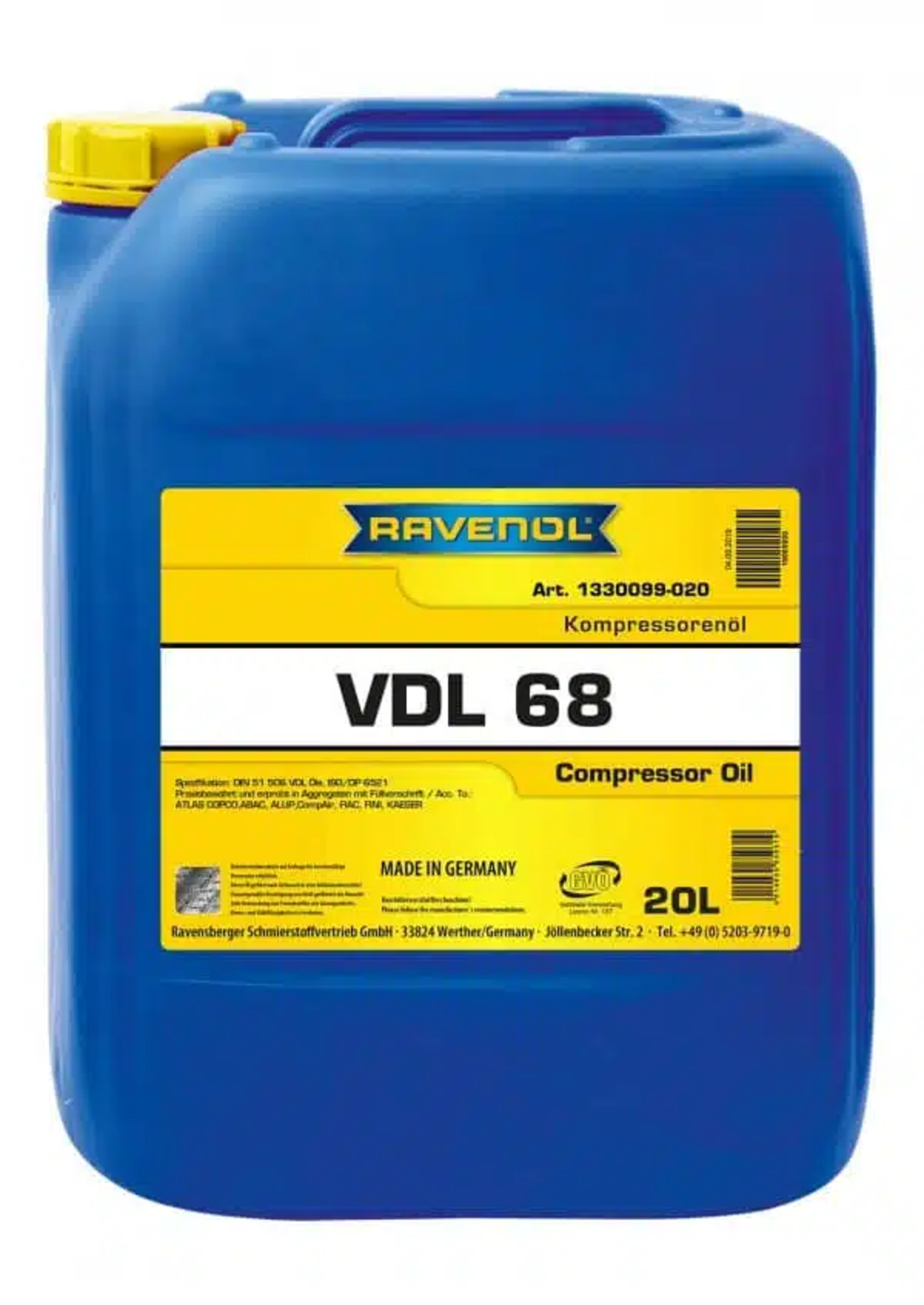 Компресорно масло RAVENOL Kompressorenoel VDL 68 20л.