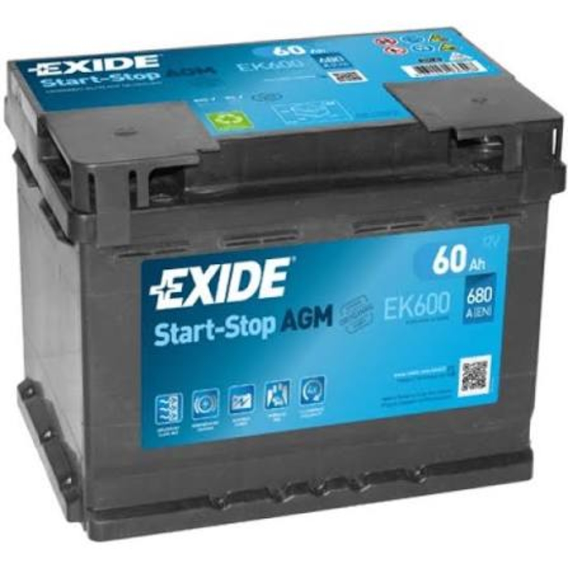 Акумулатор Exide Start-Stop AGM 12V 60Ah 680A EK600