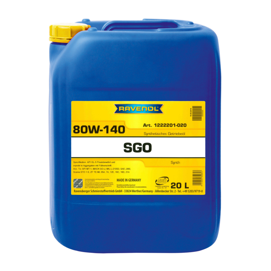 Трансмисионно масло RAVENOL Getrieb. SGO 80W-140 GL-5 20л.