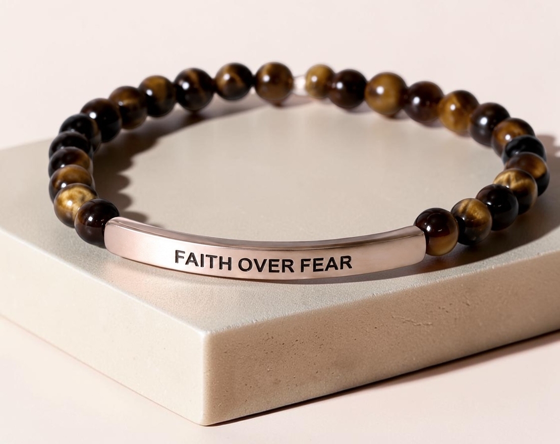 Гривна от Тигрово око „Faith Over Fear“