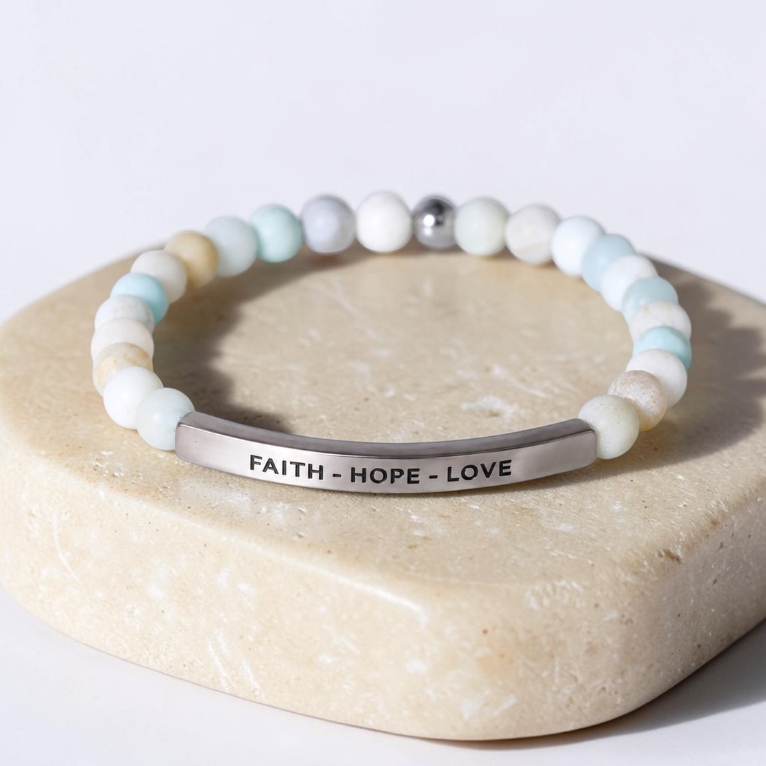 Amazonite Bracelet “Faith • Hope • Love”