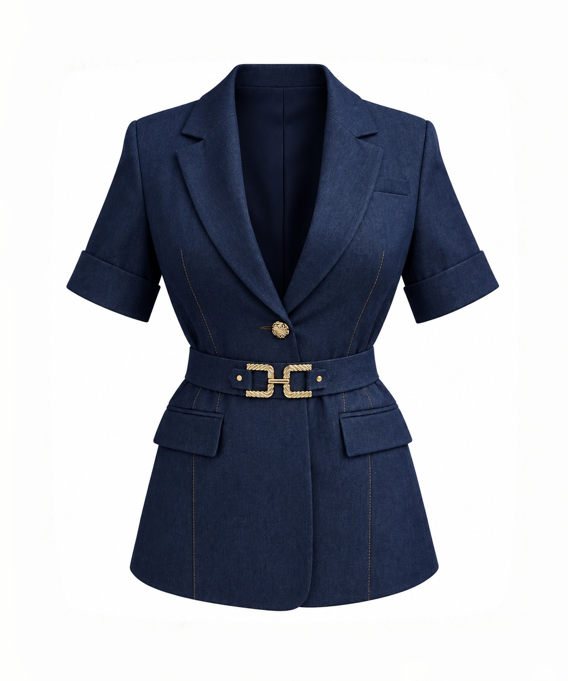 Elegant dark navy blazer with belt/20-79/