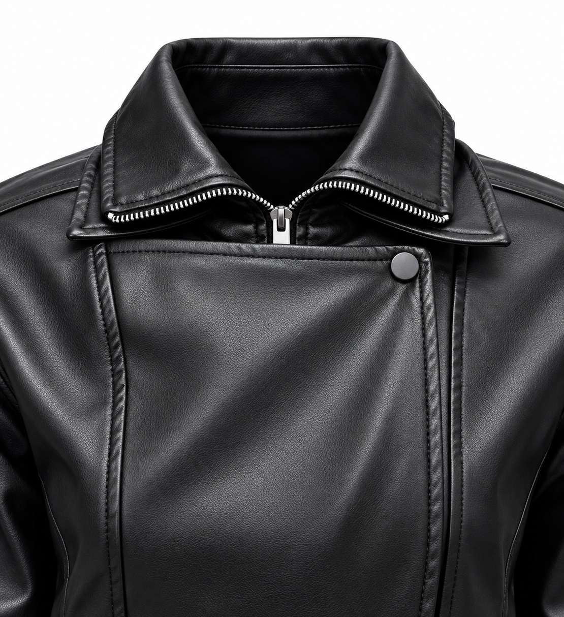 Women’s Faux Leather Belted Jacket with High Collar/2061/