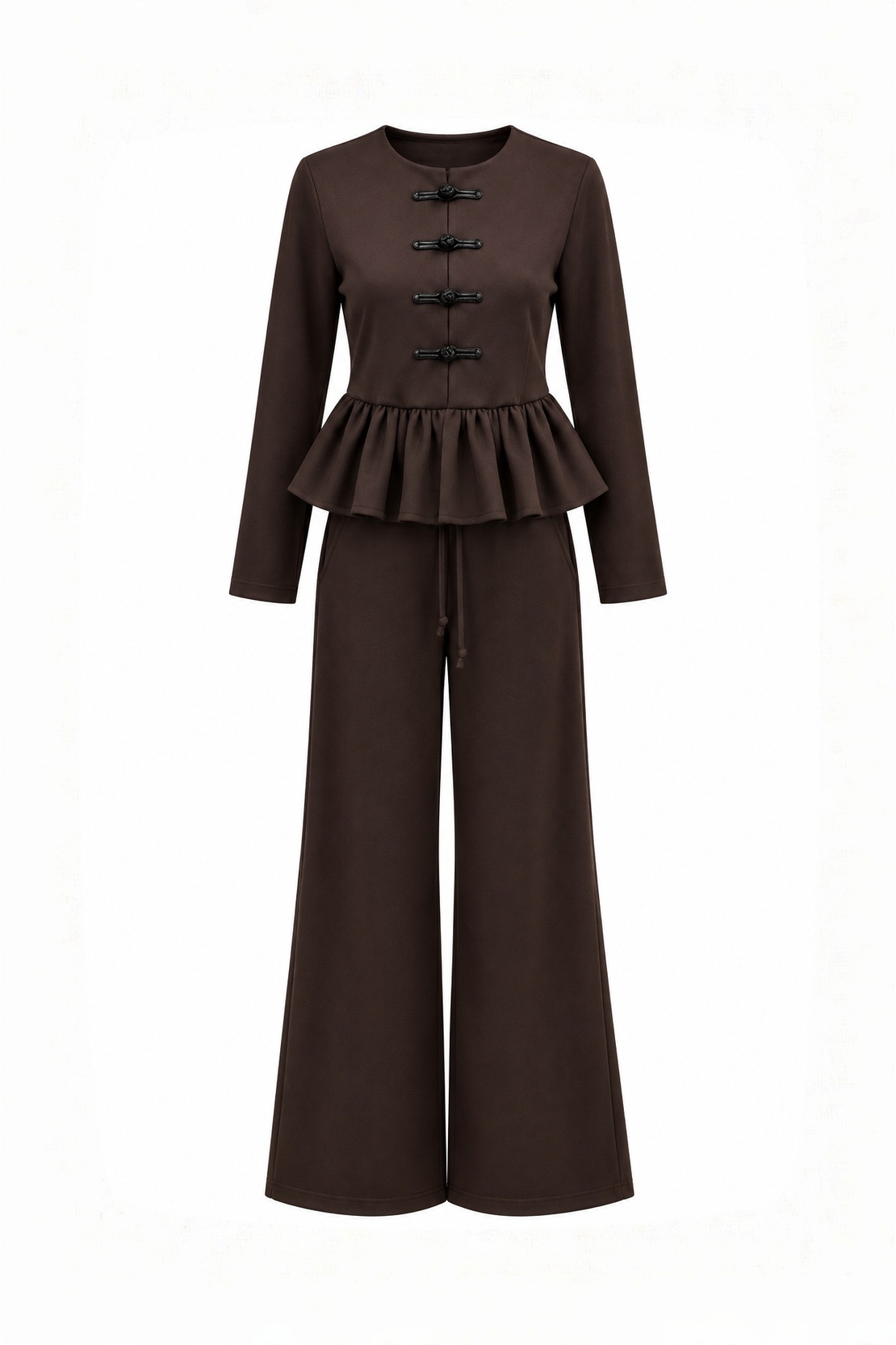 Elegant Women’s Peplum Two-Piece Set/2608/Brown