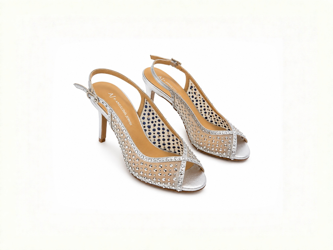 Women's elegant sandals /natural leather + textile /217-09/silver
